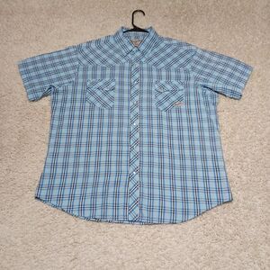 Wrangler Wrancher Shirt Men XL Blue Plaid Button Up Western Pearl Snap Cowboy